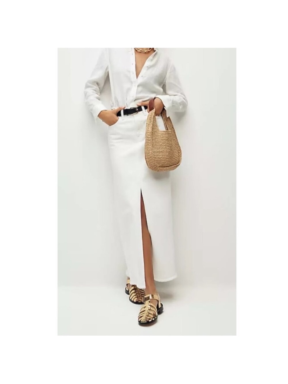J. Crew Denim maxi skirt white denim frayed hem